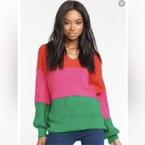 Show Me Your Mumu Colorblock Sweater - Red, Pink, and Green